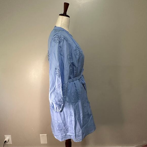 ZARA Women's Rubberized Embroidery Poplin Dress Size M In Sky Blue - Picture 5 of 12